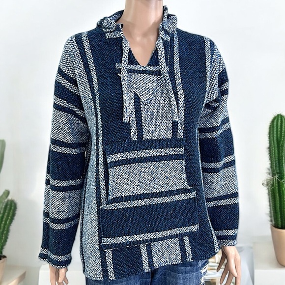 Artesanias Cuamatzi Blue Classic Mexican Baja Hoodie Pullover - Picture 8 of 16
